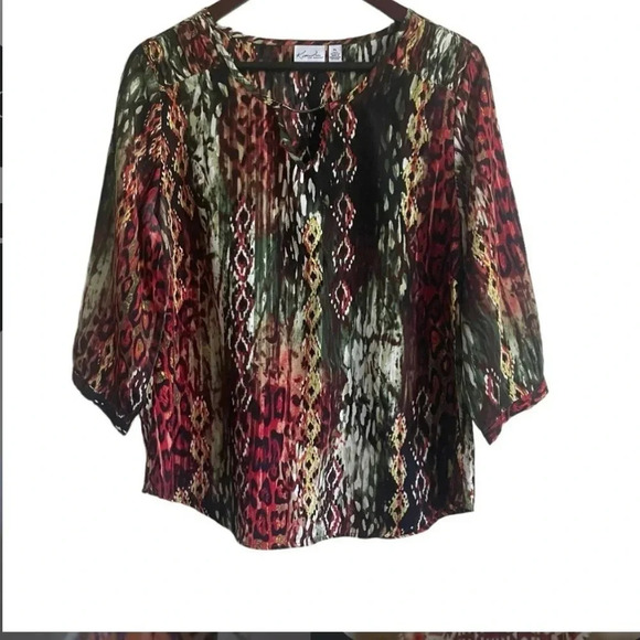 Kim Rogers Top Women L Petite Multicolor Crew Neck Blouse - Picture 6 of 7